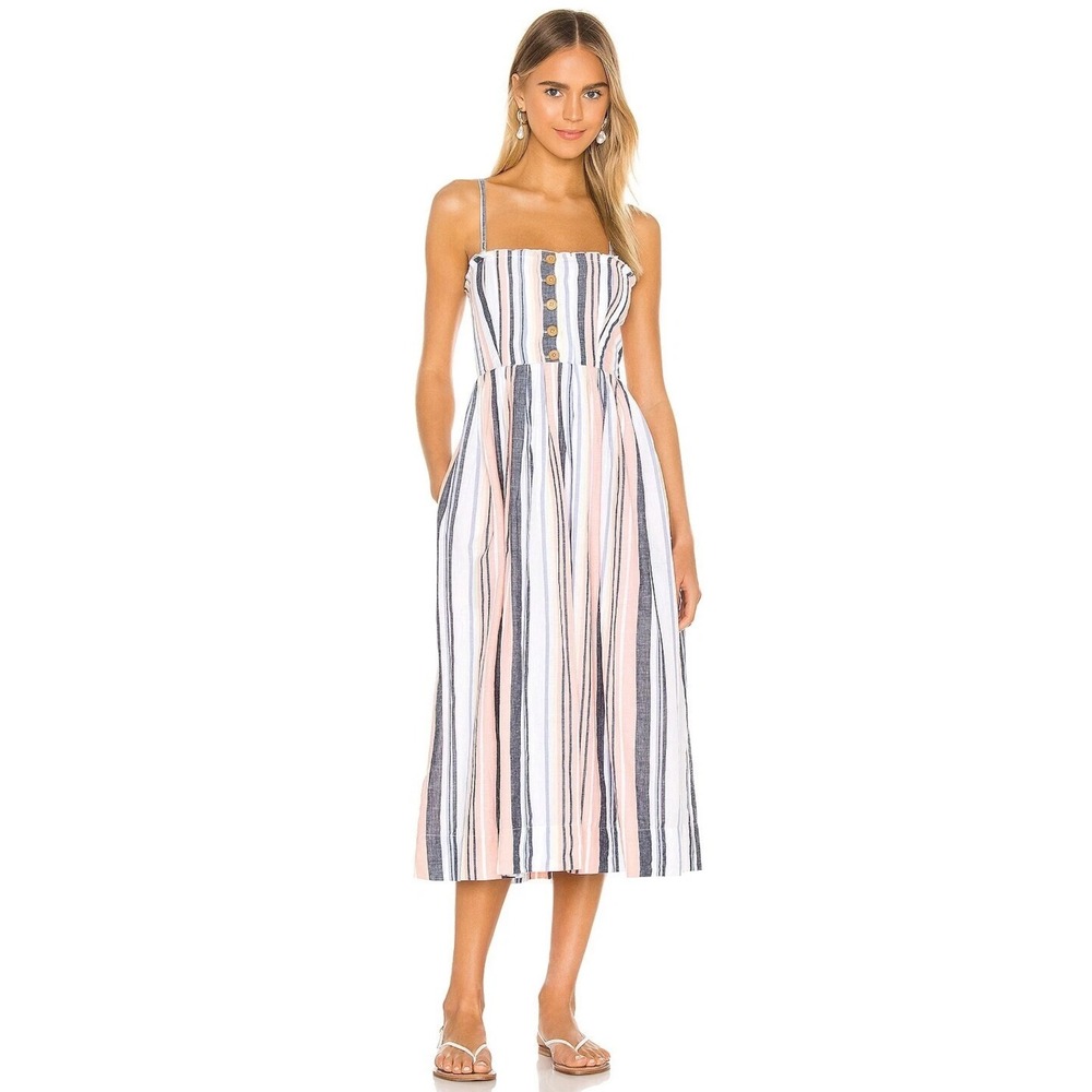 Free People Lilah Striped Pastel Cotton Dress Bohemian Fit Flare Small S‎ Petite